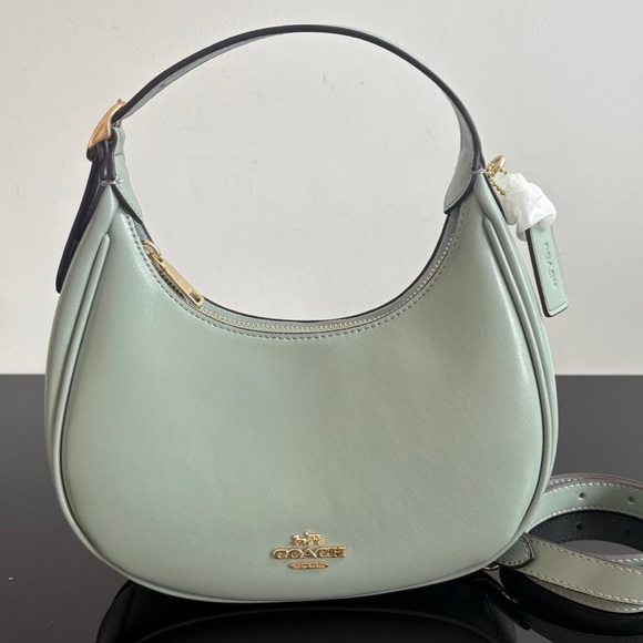 Coach Handbags - Coach Mint Green Leather Crescent Hobo Bag with Gold Hardware